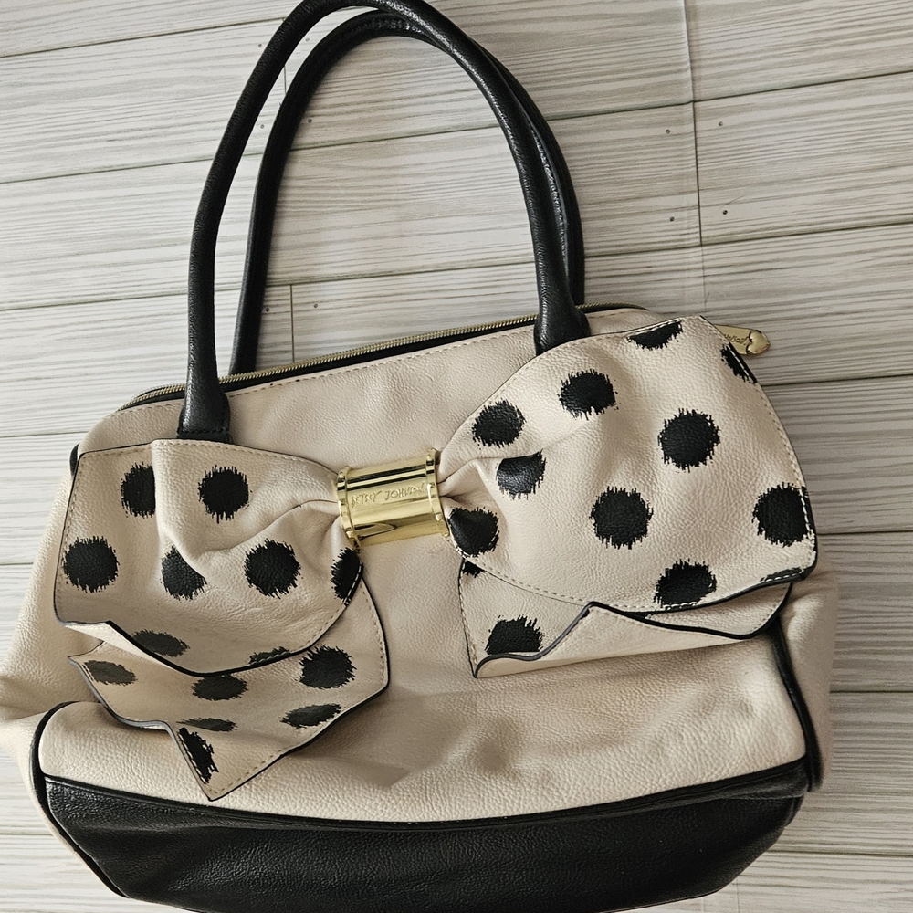 Betsey Johnson Cream and Black Polka Dot Satchel